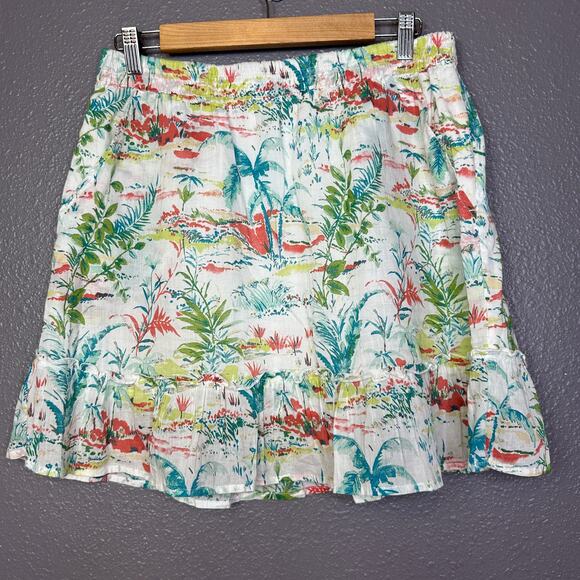 SIGRID OLSEN Beachy Tropical A-Line Lined Ruffle Mini Skirt Pockets Large - Picture 1 of 6